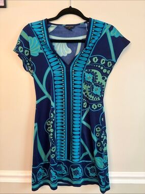 Banana Republic Blue & Teal Printed V-Neck Tunic